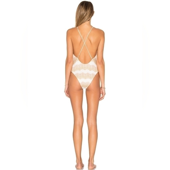 Tularosa Walker One Piece Neutral Crochet Pom Pom Swimsuit in Small - Picture 3 of 8